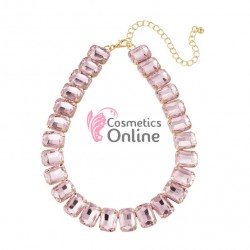 Colier  elegant AS31II Auriu cu cristale din sticla Roz deschis